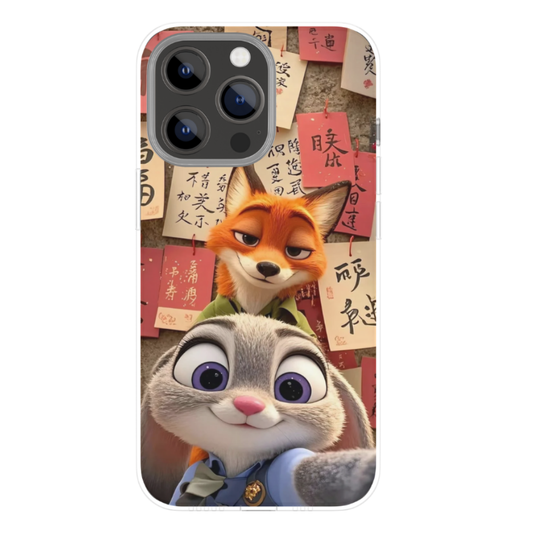 Animated Detective Duo Phone Case Featuring N!ck W!lde & Jud¥ H0pps | Cute Selfie Cartoon Design | Premium Metal Back Cover | Slim & Durable | Universal Compatibility (All Mobile Phones)