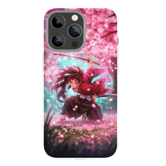 Anime Samurai Warrior Girl Phone Case with Premium Metal Back | Cherry Blossom Sword Art Design | Slim Shockproof Protective Cover | Compatibility Universal for All Mobile Phones