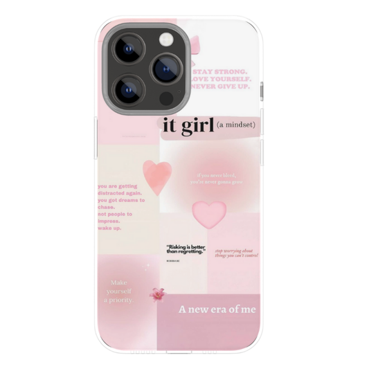 It Girl Aesthetic Phone Case | Soft Pink Motivational Quote Collage Design | Premium Gloss Finish Back Cover | Compatibility: Universal (All Mobile Phones)