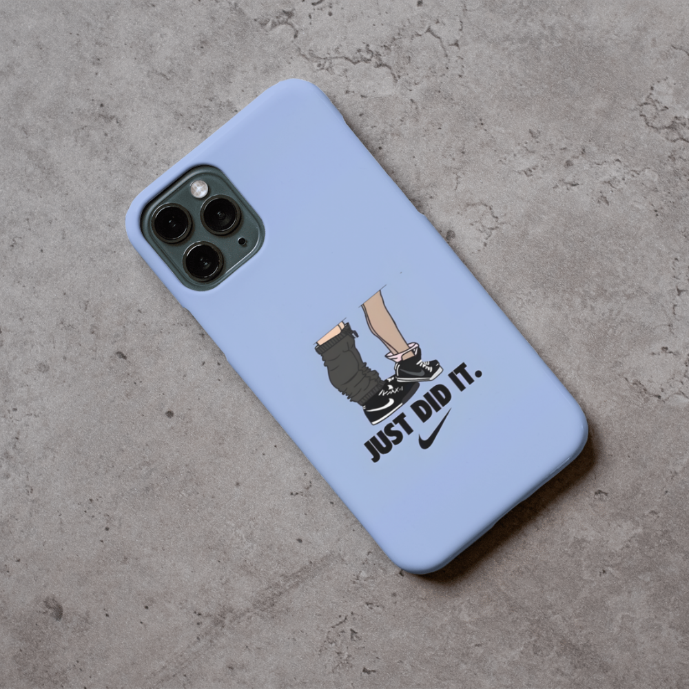 Minimal Couple Silhouette “Just Did It” Inspired Phone Case – Premium Metal Back Slim Protective Cover, Aesthetic Street Style Design for All Smartphone Models