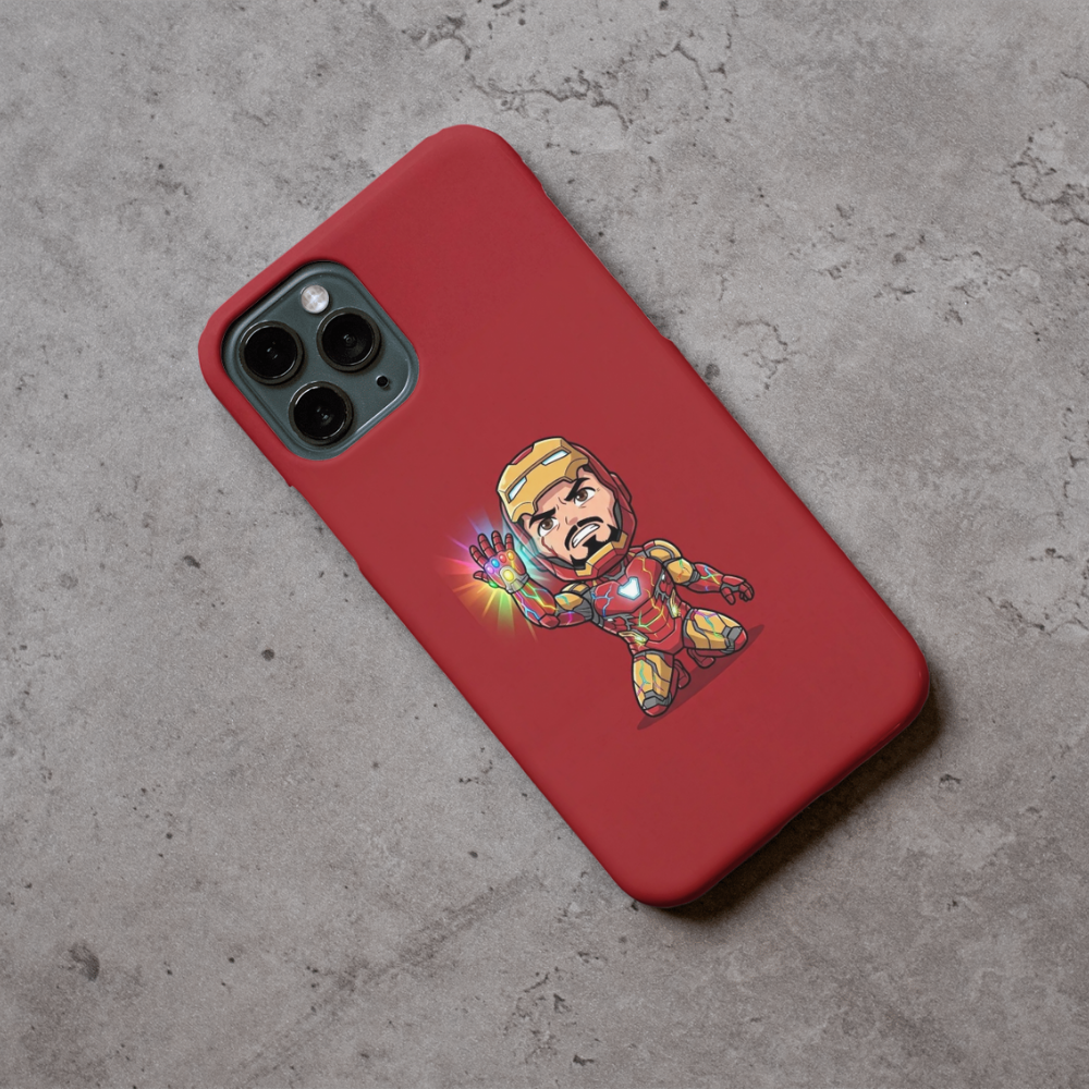 Premium Metal Mobile Back Cover – Iron Man Chibi Infinity Gauntlet Design | High-Gloss Finish | Slim Easy Fit | Scratch & Impact Resistant Luxury Case