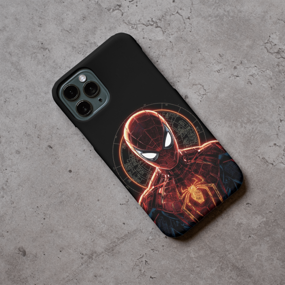 Sp!derm@n Superhero Phone Case | Glowing Tech Armor Illustration Design | Premium Metal Back Cover | Compatible with All Mobile Phones