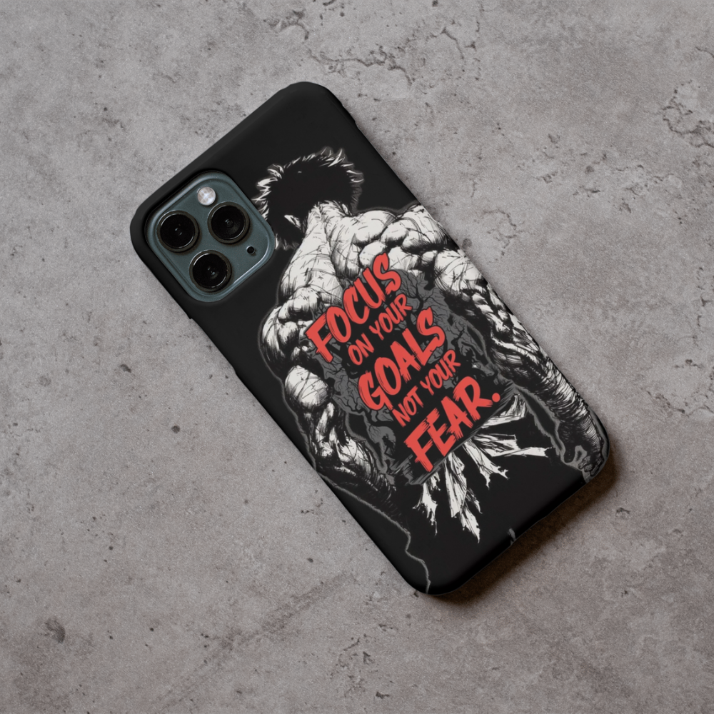 Motivational Quote Phone Case | “Focus on Your Goals Not Your Fear” Gym Aesthetic Design | Premium Metal Back Cover | Compatible with All Mobile Phones