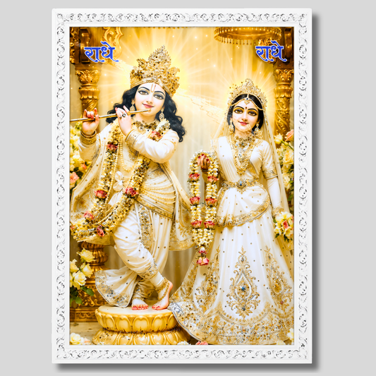 Luxury Radha Krishna Wall Painting 18x24 Inch with Resin Crystal Work | Premium HD Gloss Framed Wall Art for Home Décor | Spiritual Wall Decor for Living Room Bedroom Temple | Divine Home Decoration Gift Item
