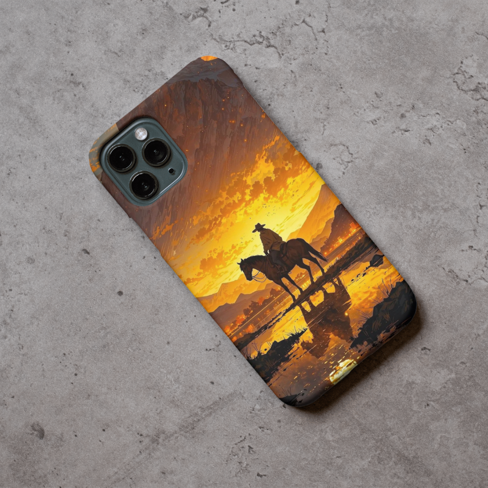 Red Dead redemption 2 Inspired Cowboy Sunset Phone Case – Western Horse Rider Landscape Art Back Cover, HD Print Shockproof Slim Protective Case Compatible with All Smartphone Models