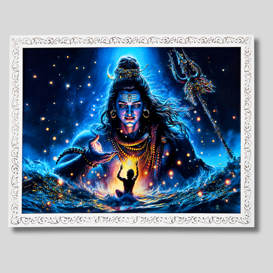 Shiv Wall Painting with Resin Crystal Work 18x24 Inch | Premium Framed Spiritual Wall Art for Home Decoration | HD Divine Artwork for Living Room Bedroom Temple Office | Modern Home Décor Gift Item