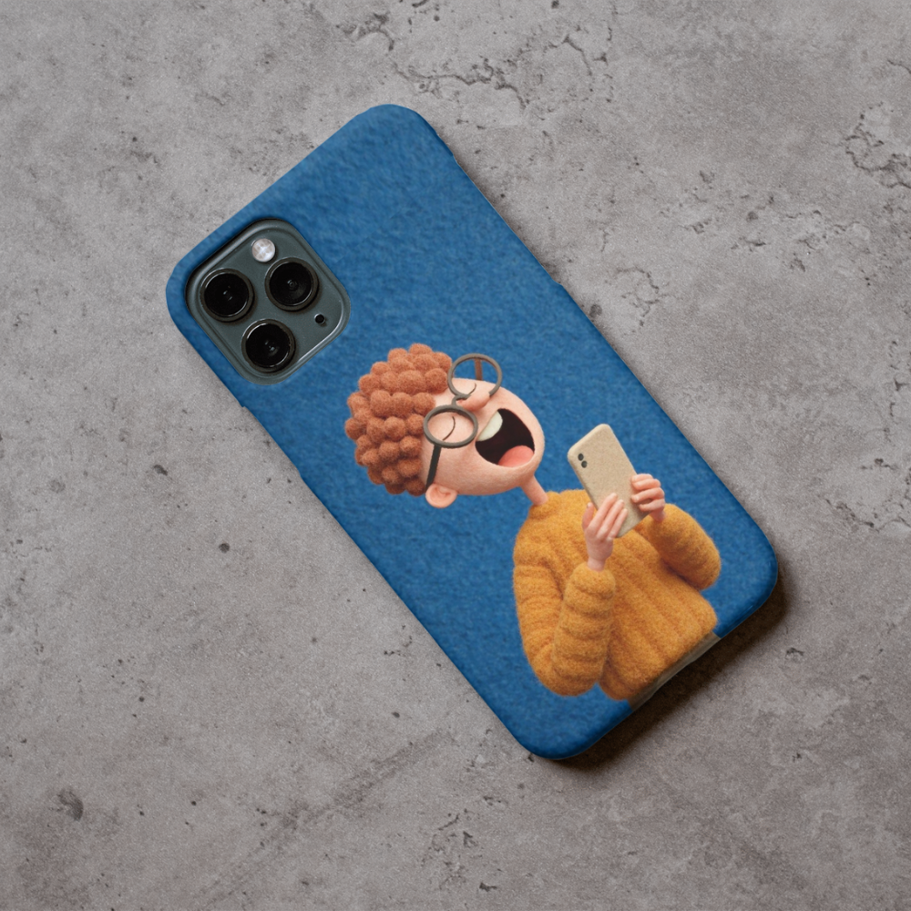 Cute Cartoon Boy Aesthetic Phone Case – Laughing Character Illustration HD Print Slim Protective Back Cover | Designer Case Compatible with All Smartphone Models