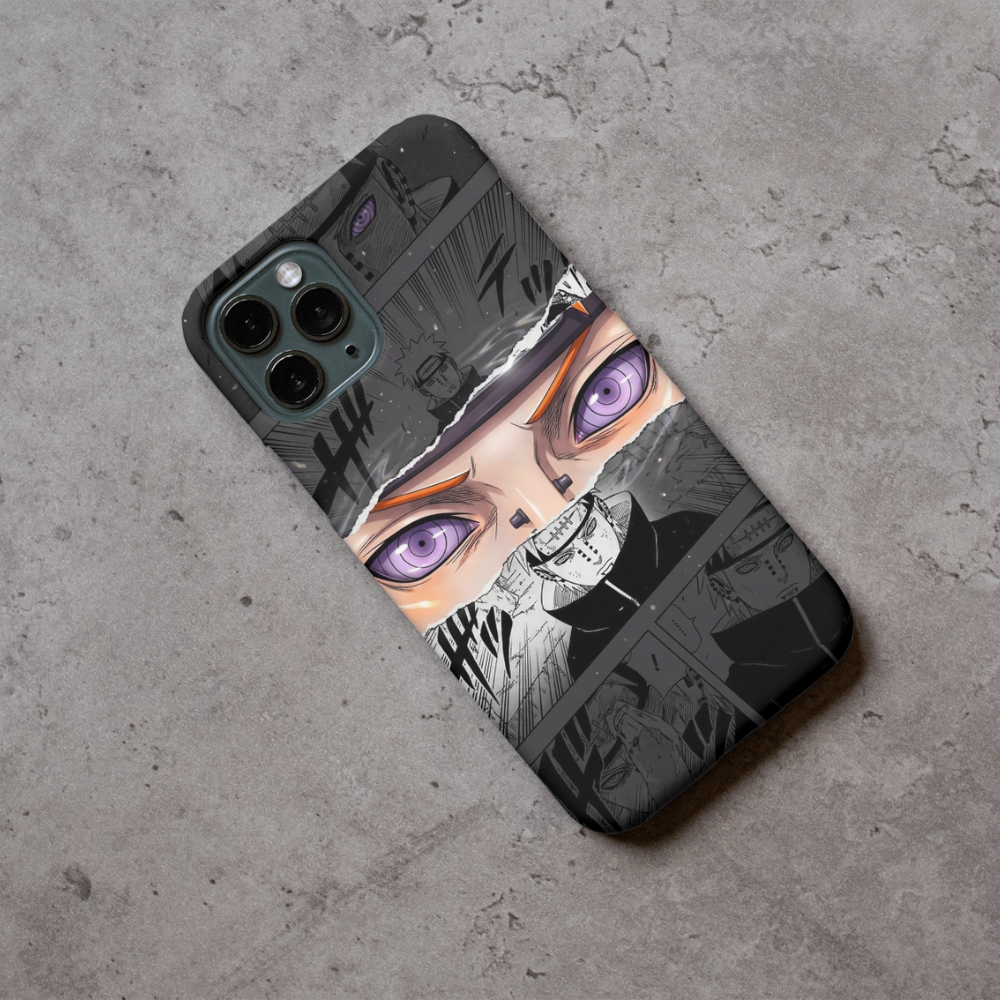 Naruto Inspired Pain Anime Phone Case – Purple Rinnegan Eye Manga Art Design Shockproof Back Cover, Premium HD Print, Compatible with All Smartphone Models