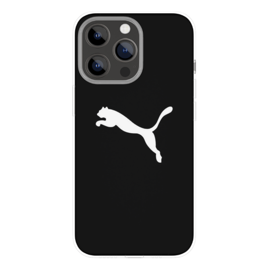 Puma Inspired Minimal Sports Logo Phone Case – Black & White Leaping Cat Design Slim Protective Back Cover Compatible with All Smartphone Models