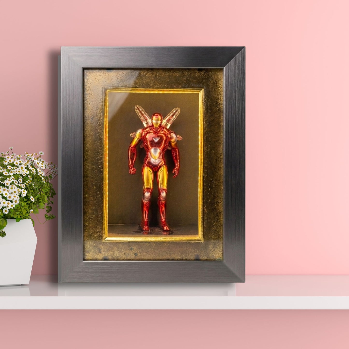 Marvel Iron Man LED Shadow Box Frame | Premium 3D Iron Man Action Figure Display Case | Superhero Collectible Shadow Box with LED Light | Wall Mounted & Tabletop Display | Gift for Marvel Fans
