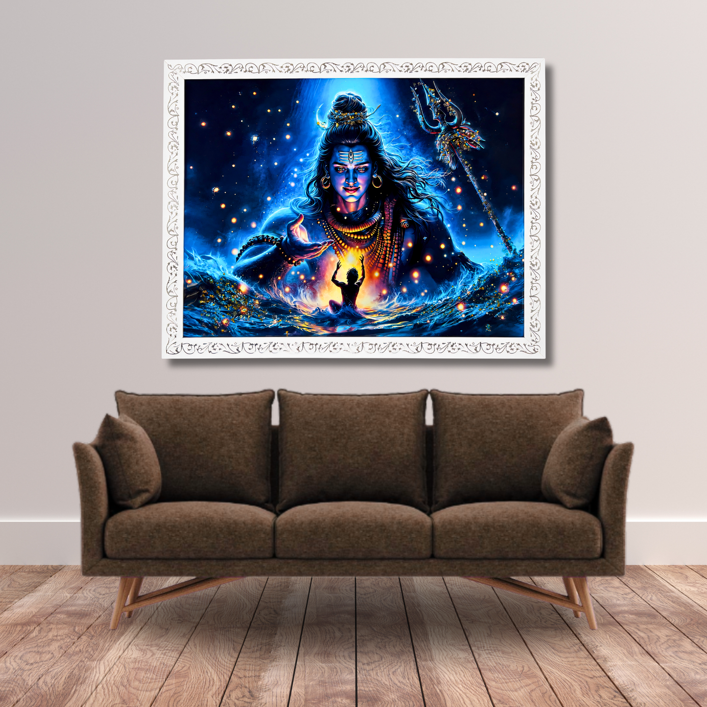Shiv Wall Painting with Resin Crystal Work 18x24 Inch | Premium Framed Spiritual Wall Art for Home Decoration | HD Divine Artwork for Living Room Bedroom Temple Office | Modern Home Décor Gift Item