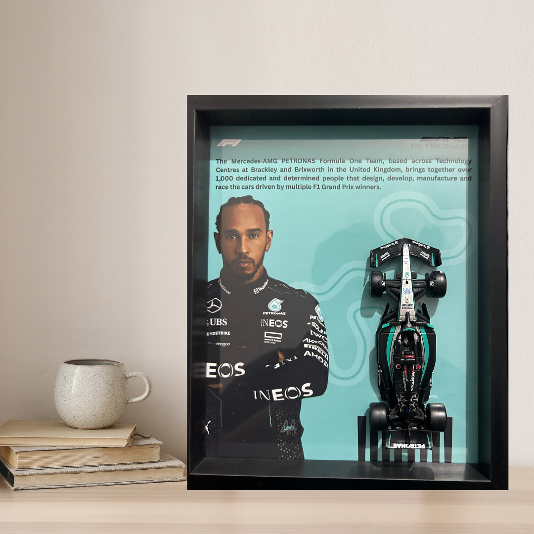 Lewis Hamilton with Bburagos F1 AMG Petronas Diecast Car Frame 1:43 – 3D Wall Art