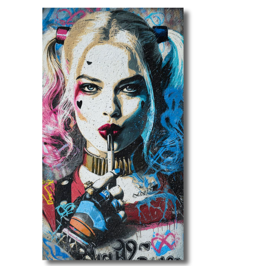 Premium Glossy Aluminium Metal Poster – Harley Quinn Inspired Graffiti Art | HD Printed Metal Wall Decor for Bedroom, Gaming Room, Living Room & Office | Waterproof, Fade-Proof Aluminium Frame