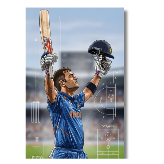 MS Dhoni Aluminium Glossy Metal Poster | Premium Cricket Wall Art Frame for Home & Office Décor | HD Printed Metal Sheet | Sports Room, Bedroom, Living Room Decoration | Cricket Legend Artwork (Gloss Finish)