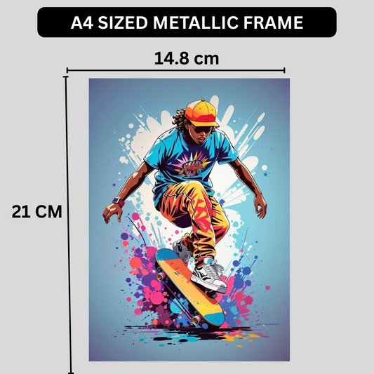 Premium Glossy Aluminium Metal Poster – Skateboard Street Art Design | HD Printed Aluminium Wall Decor for Bedroom, Gaming Room, Living Room & Studio | Waterproof, Fade-Proof Modern Wall Frame