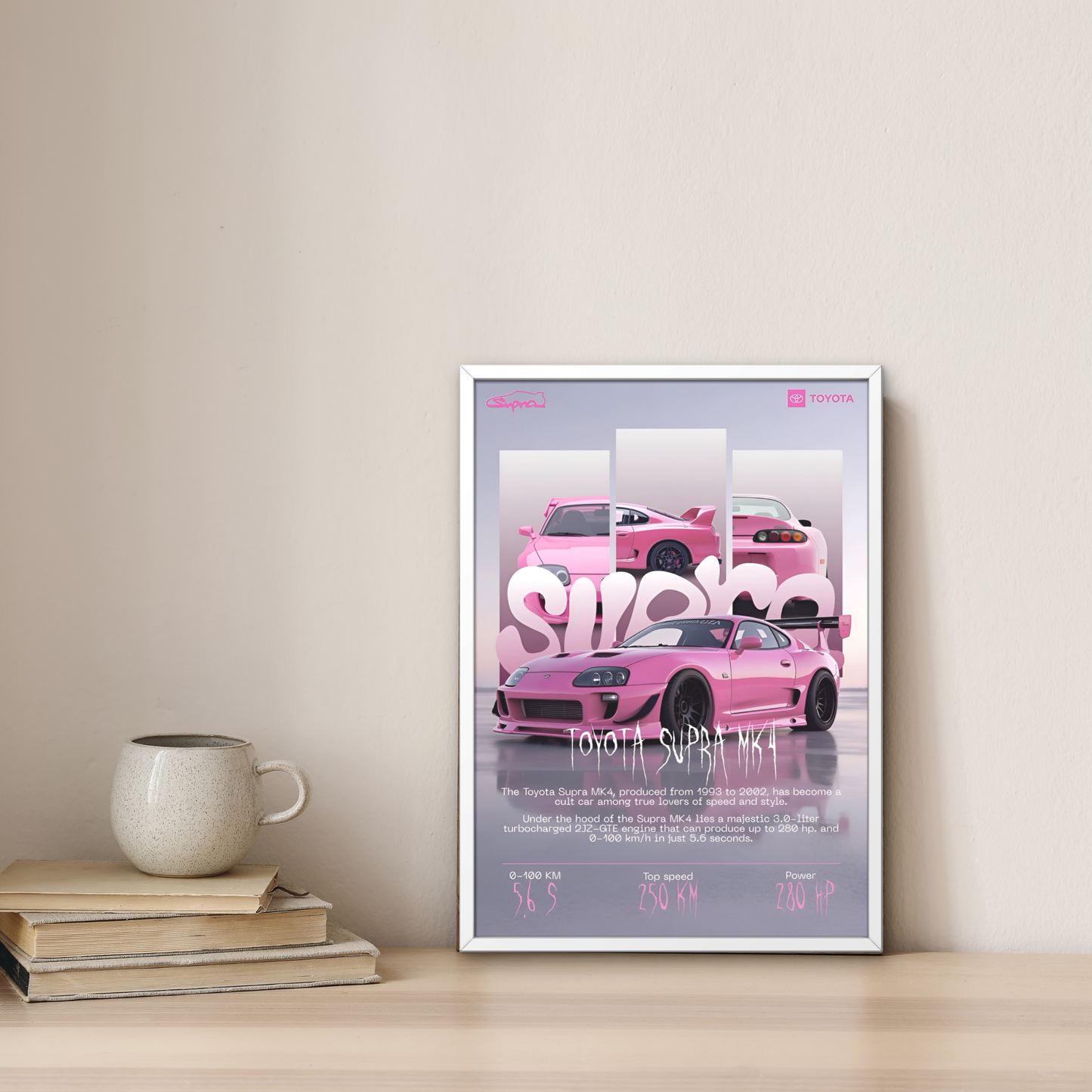 Supra MK4 Framed Car Wall Art – Premium Automotive Decor for Car Enthusiasts