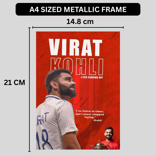 Virat Kohli Premium Aluminium Glossy Frame | Metal Poster Wall Art for Home & Room Decor | Cricket Legend HD Artwork | Ultra-Gloss Finish | Living Room, Bedroom, Office Decoration |