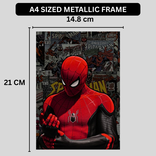Premium Glossy Aluminium Metal Poster – Spider-Man Inspired Comic Suit Artwork | HD Printed Aluminium Wall Decor for Bedroom, Gaming Room, Office & Studio | Waterproof, Fade-Proof Superhero Wall Frame