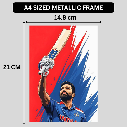 Rohit Sharma Cricket Poster | Aluminium Glossy Metal Frame | HD Wall Art for Bedroom, Living Room & Office | Cricket Legend Artwork | Premium Home Decor Panel | Metal Poster for Cricket Fans