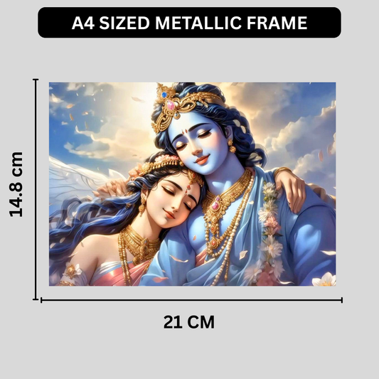 Premium Glossy Aluminium Metal Poster – Divine Radha Krishna Artwork | HD Printed Hindu Spiritual Wall Decor for Home, Temple, Living Room & Bedroom | Waterproof, Fade-Proof Religious Wall Frame