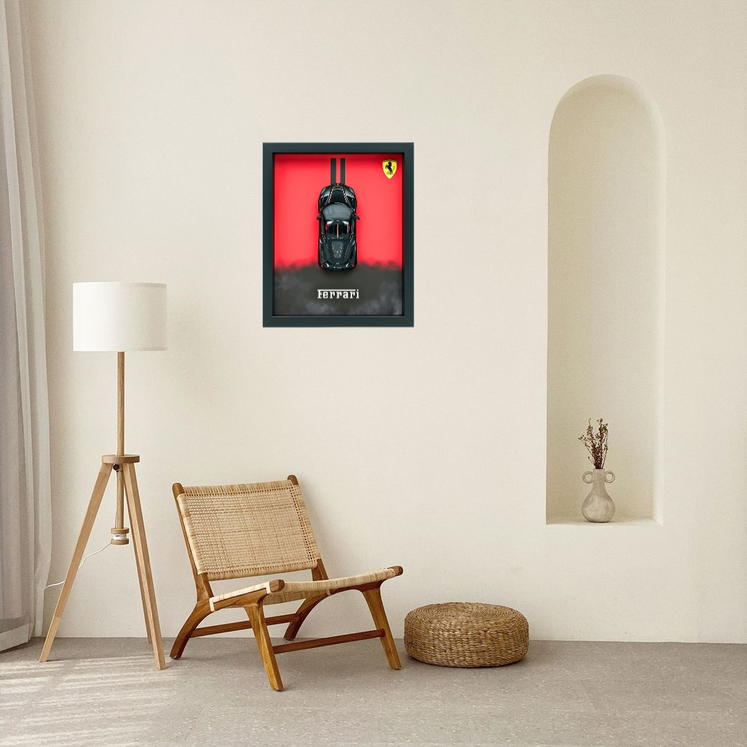 Luxury Ferrari Black Diecast Car Frame – 3D Wall Art