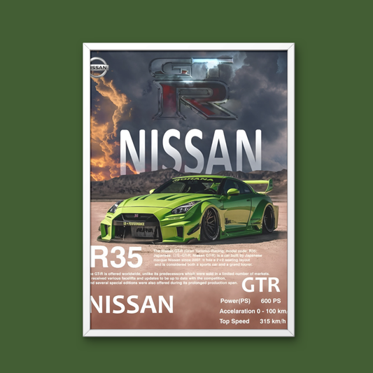 Nissan R35 Framed Car Wall Art – Premium Automotive Decor for Car Enthusiasts
