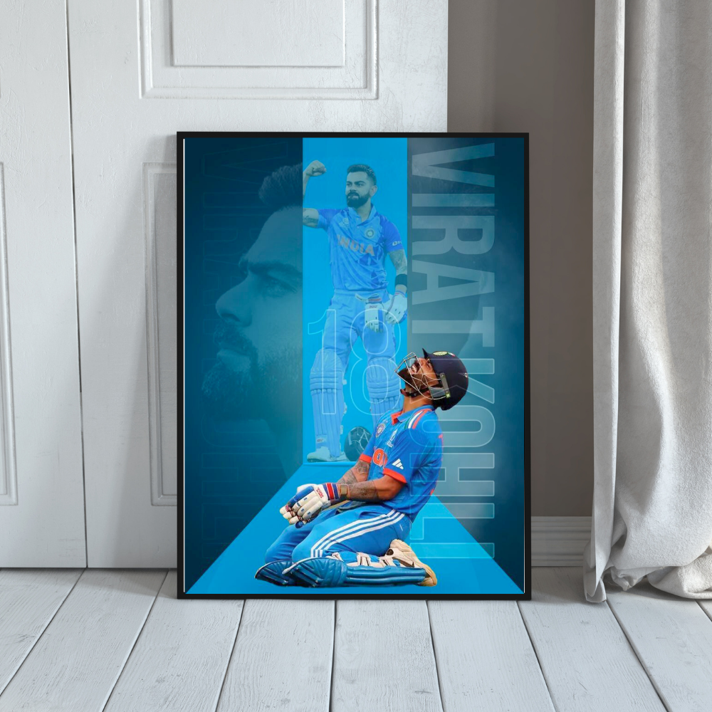 Virat Kohli Cricket Action Aluminium Glossy Metal Poster | Premium HD Wall Art Frame for Room, Office & Home Decor | Waterproof, Fade-Proof Metal Wall Poster | Cricket Legend Art Print (Glossy Finish)