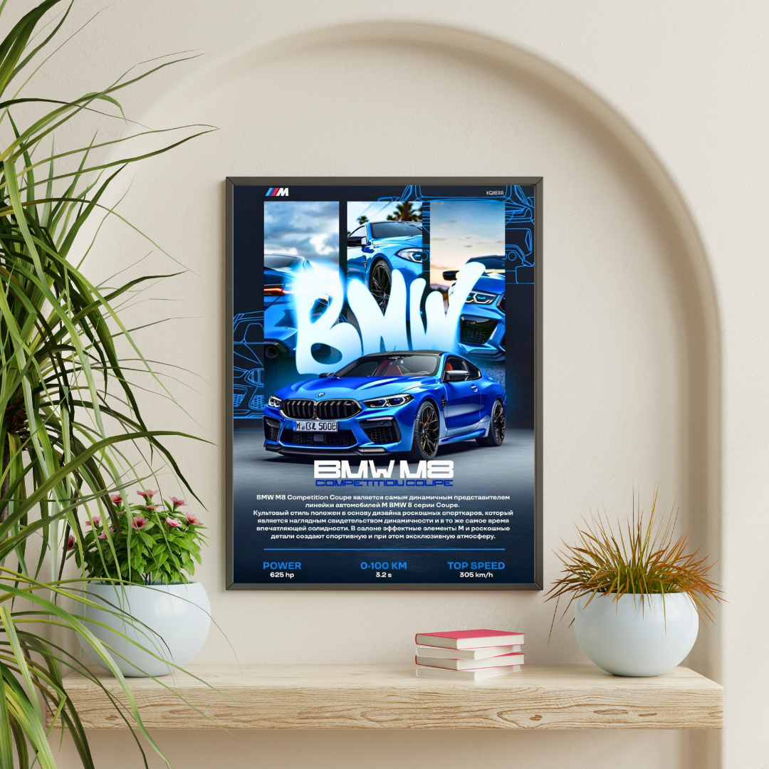 BMW M8 Competition Coupe Car Wall Art – Premium Automotive Decor for Car Enthusiasts