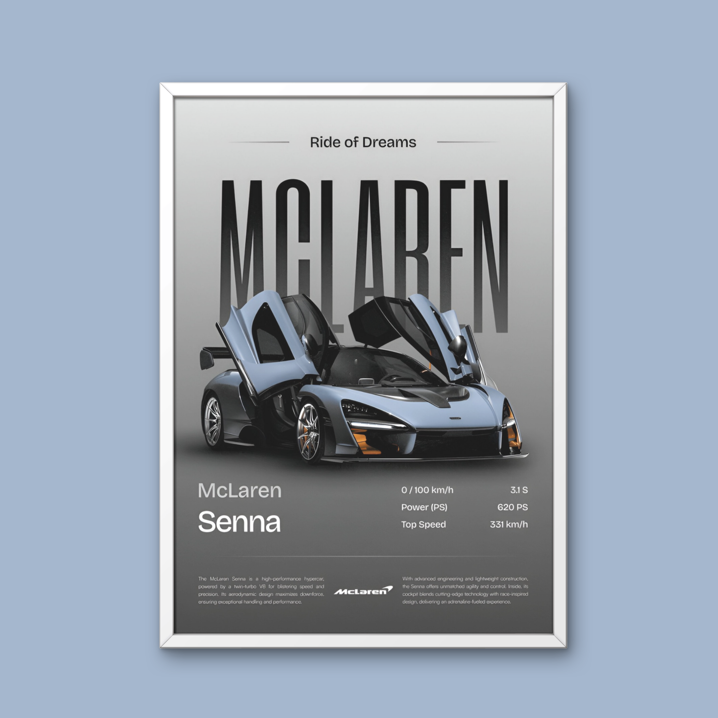 McLaren Senna Framed Car Wall Art – Premium Automotive Decor for Car Enthusiasts