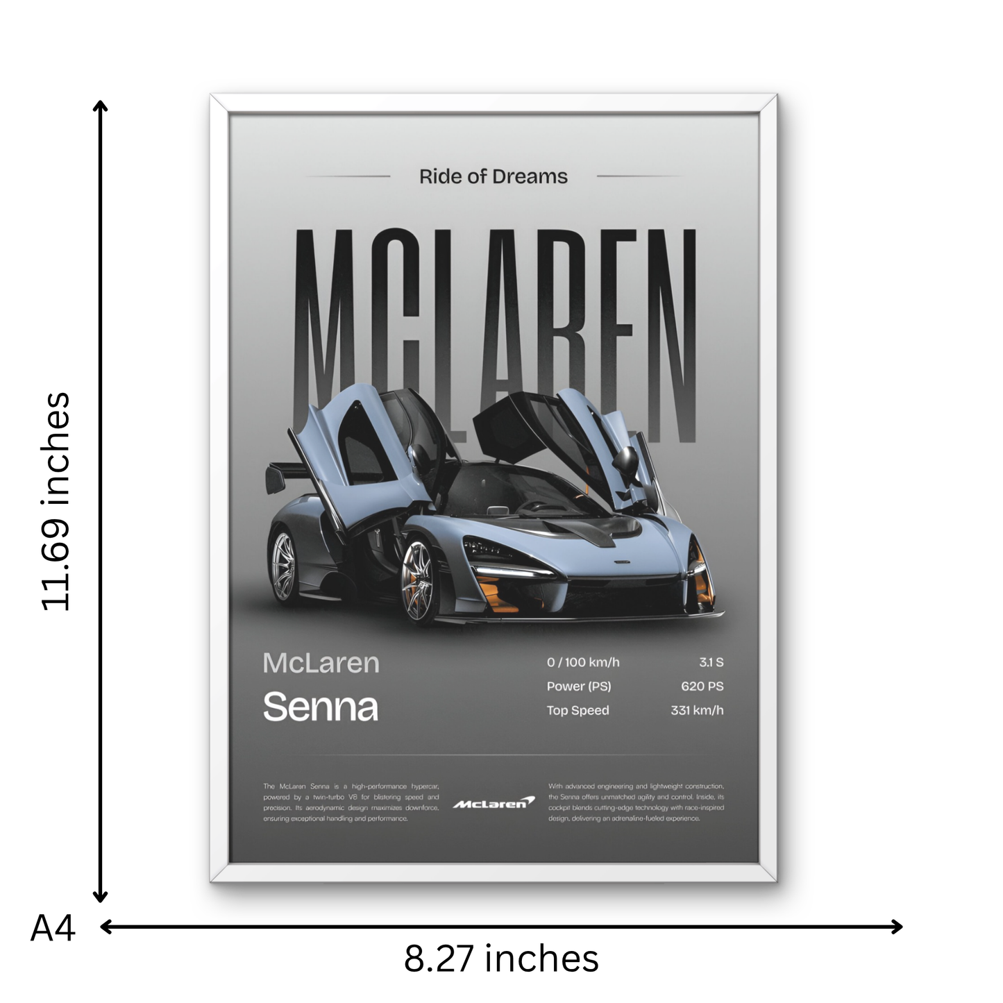 McLaren Senna Framed Car Wall Art – Premium Automotive Decor for Car Enthusiasts