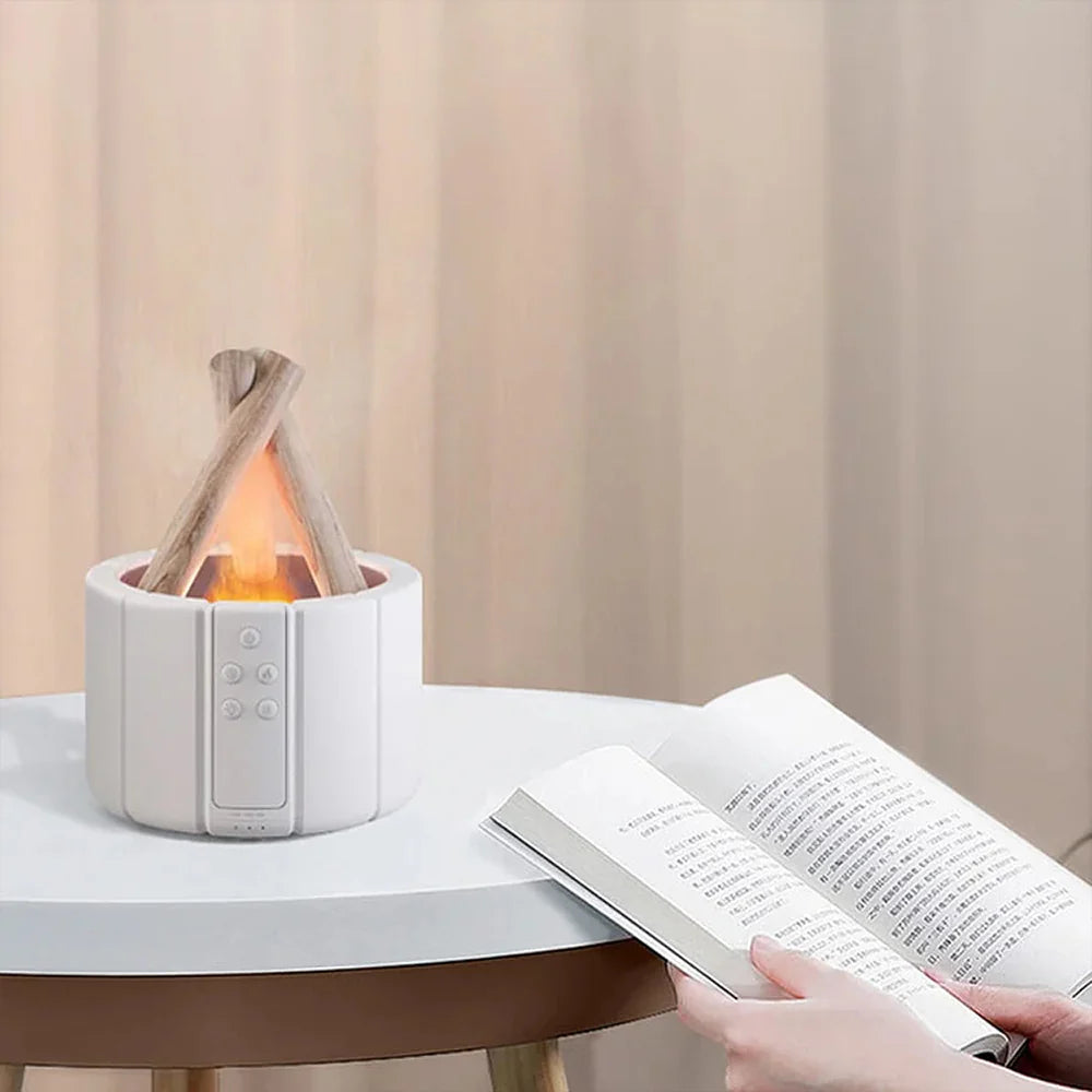 Aromatherapy Bonfire Humidifier & Essential Oil Diffuser – Wooden Finish, LED Night Light, Quiet Operation