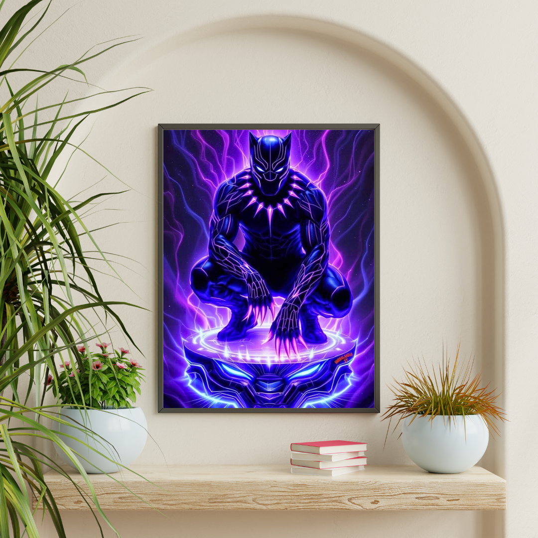 Premium Black Panther Wall Art – Aesthetic 2D Frame for Home & Office Decor | Marvel Superhero Collectible