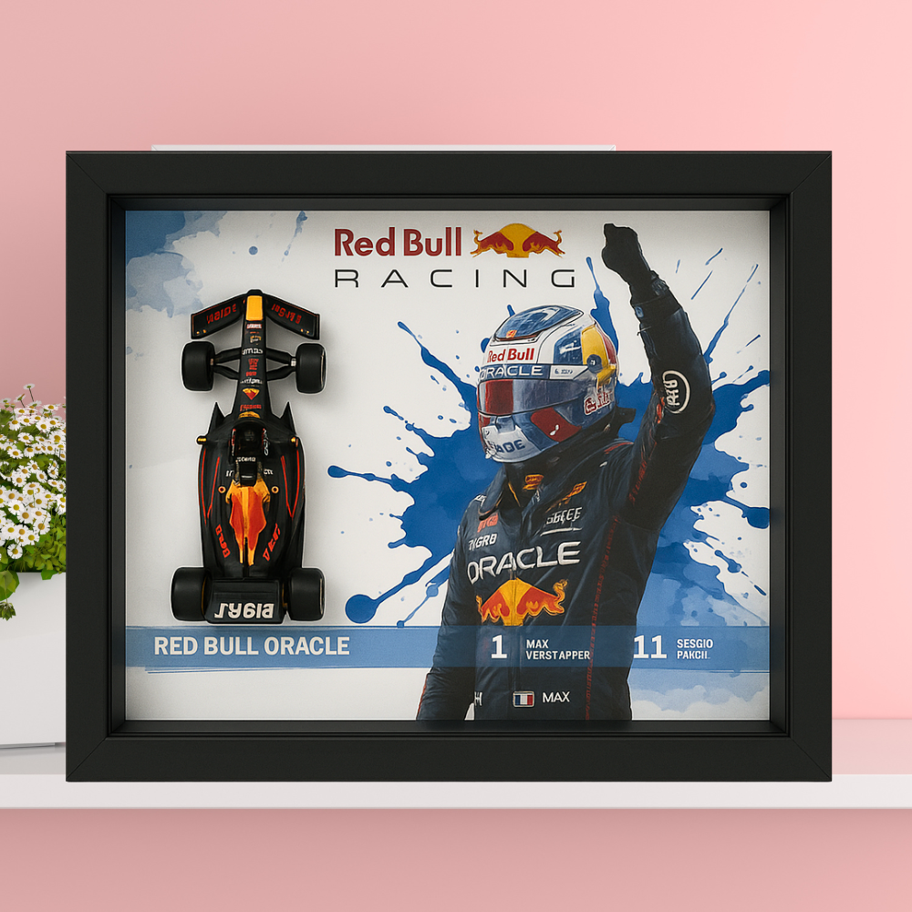 Bburago Red Bull Oracle F1 Racer Edition Diecast Car Frame 1:43 – Premium 3D Wall Art for Formula 1 Collectors & Racing Enthusiasts
