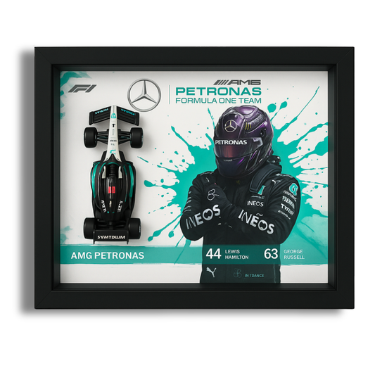 Premium Bburago AMG Petronas F1 Diecast 3D Car Frame – 1:43 Scale 3D Wall Art for Collectors & Motorsport Enthusiasts
