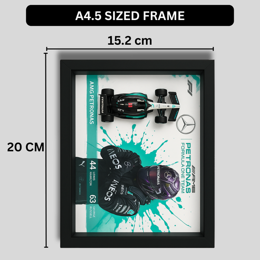 Premium Bburago AMG Petronas F1 Diecast 3D Car Frame – 1:43 Scale 3D Wall Art for Collectors & Motorsport Enthusiasts