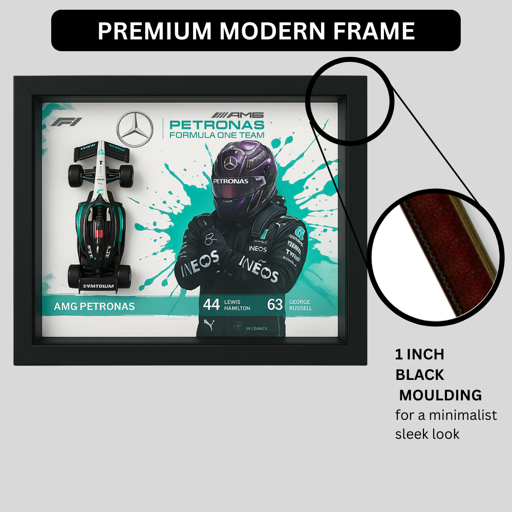 Premium Bburago AMG Petronas F1 Diecast 3D Car Frame – 1:43 Scale 3D Wall Art for Collectors & Motorsport Enthusiasts