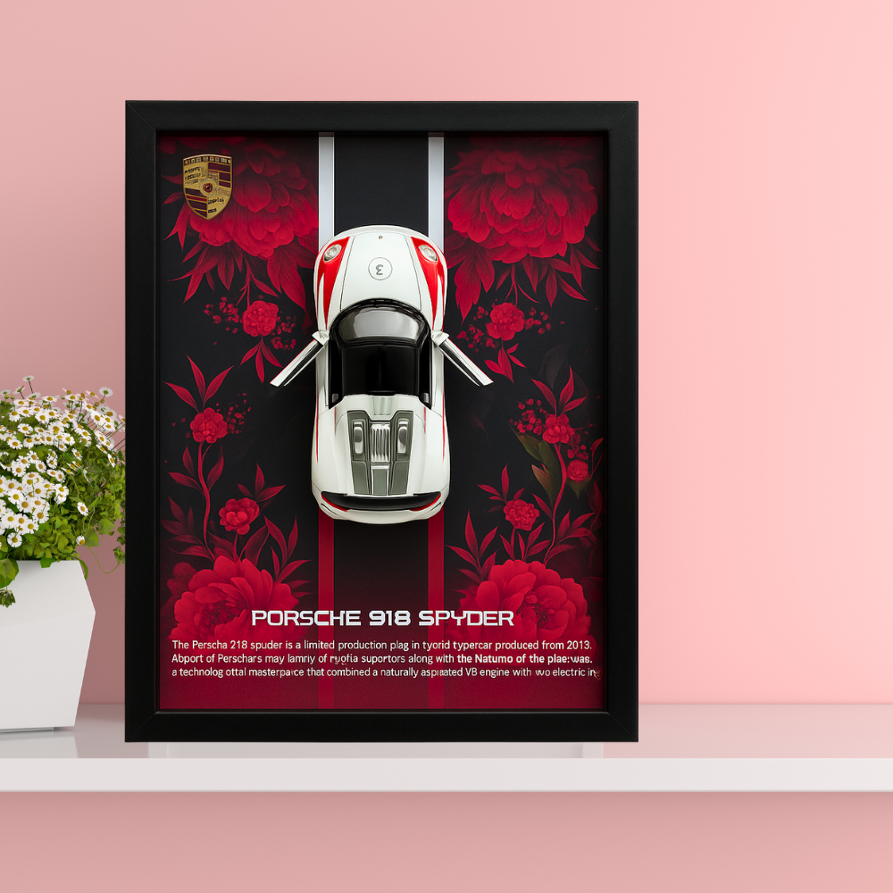 Premium Porsche 918 Spyder 3D Car Frame – Luxury Diecast Wall Art for Collectors & Supercar Enthusiasts (1:32 Scale)