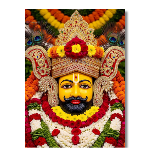 Shri Khatu Shyam Ji Floral Golden Mukut Wall Frame | HD Gloss Finish Devotional Photo | Premium Hindu Religious Wall Art for Home Mandir, Pooja Room & Office