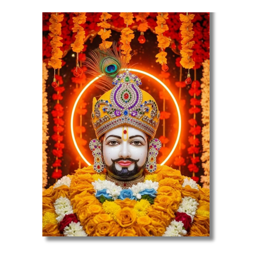 Shri Khatu Shyam Ji Golden Mukut Wall Frame | HD Gloss Finish Devotional Photo | Premium Hindu Religious Wall Art for Home Mandir, Pooja Room & Office
