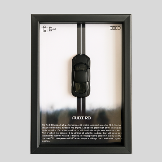 Majorette Black Edition Audi R8 Premium 3D Car Frame – Luxury Diecast Wall Art for Collectors & Car Enthusiasts (1:64 Scale)