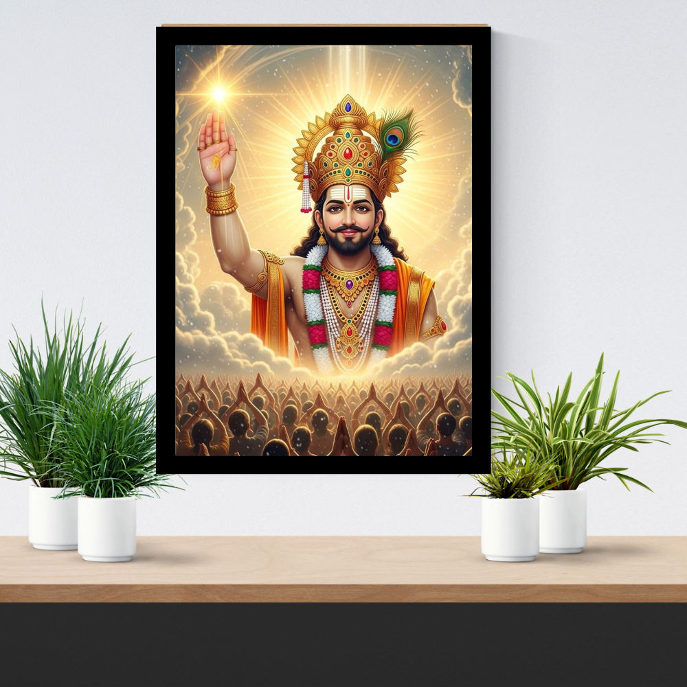 Khatu Shyam Ji Golden Frame Wall Art | HD Gloss Finish Devotional Portrait | Premium Hindu Religious Photo Frame for Home, Mandir & Office Decor