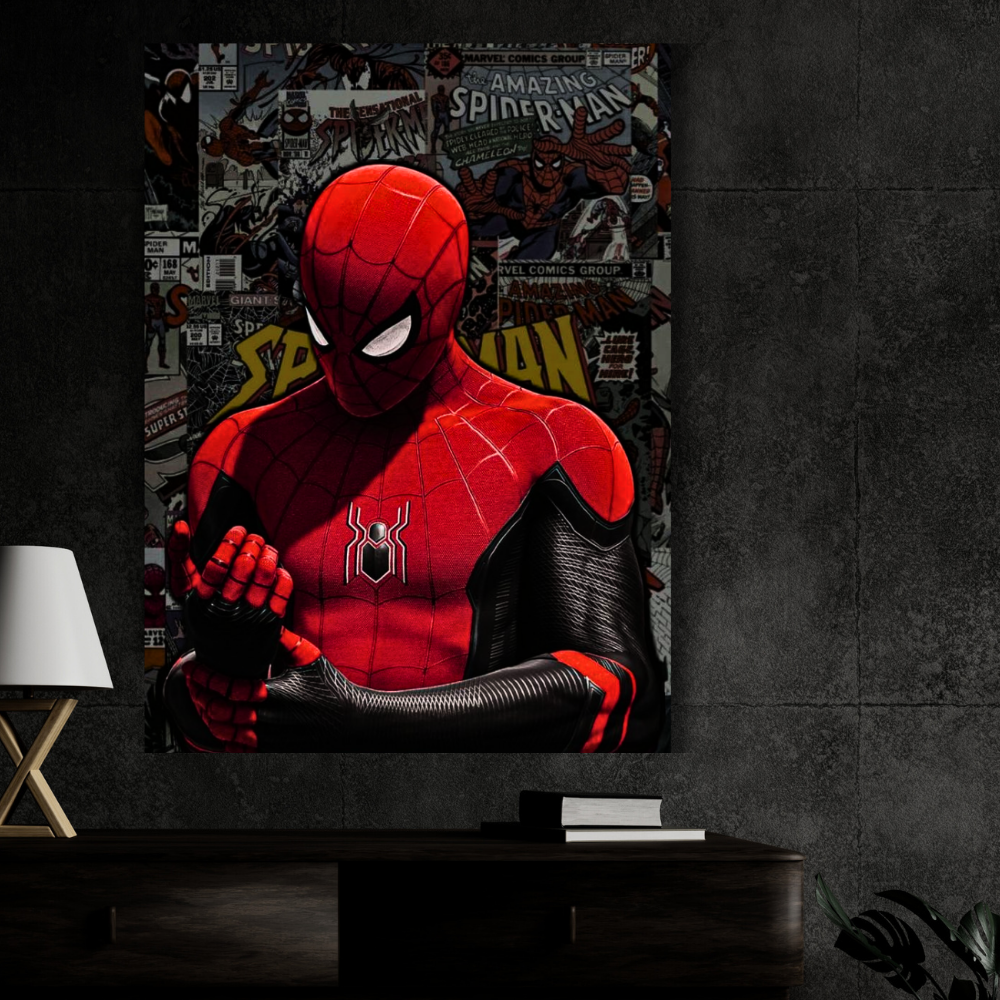 Premium Glossy Aluminium Metal Poster – Spider-Man Inspired Comic Suit Artwork | HD Printed Aluminium Wall Decor for Bedroom, Gaming Room, Office & Studio | Waterproof, Fade-Proof Superhero Wall Frame
