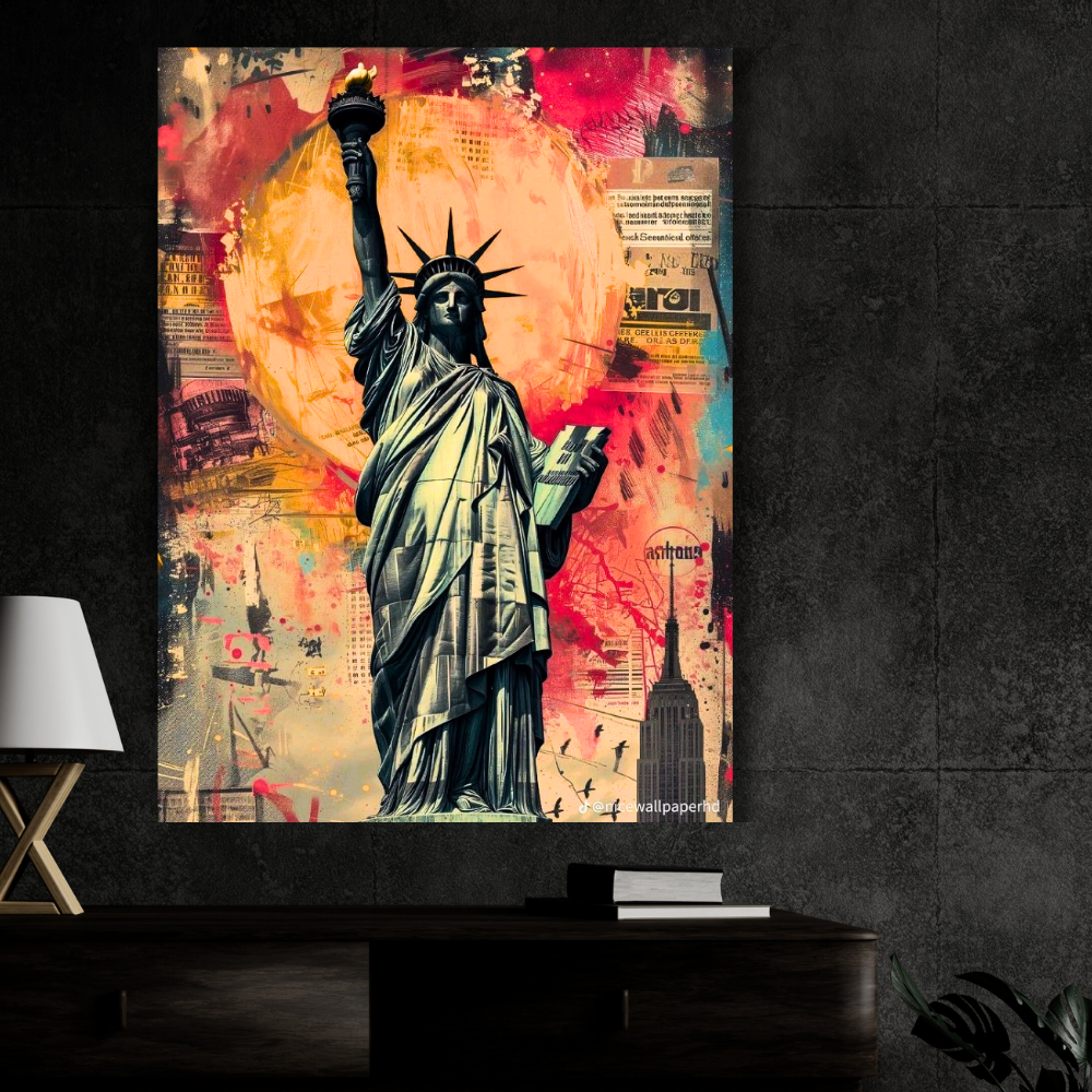 Premium Glossy Aluminium Metal Poster – Statue of Liberty Graffiti Art | HD Printed Aluminium Wall Decor for Living Room, Bedroom, Office & Studio | Waterproof, Fade-Proof Modern Wall Frame