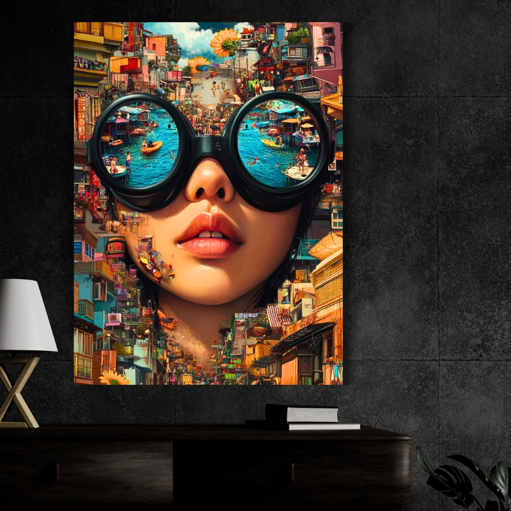 Premium Glossy Aluminium Metal Poster – Surreal City Reflection Art | Luxury HD Printed Aluminium Wall Decor for Bedroom, Living Room, Office & Studio | Waterproof, Fade-Proof Modern Art Frame