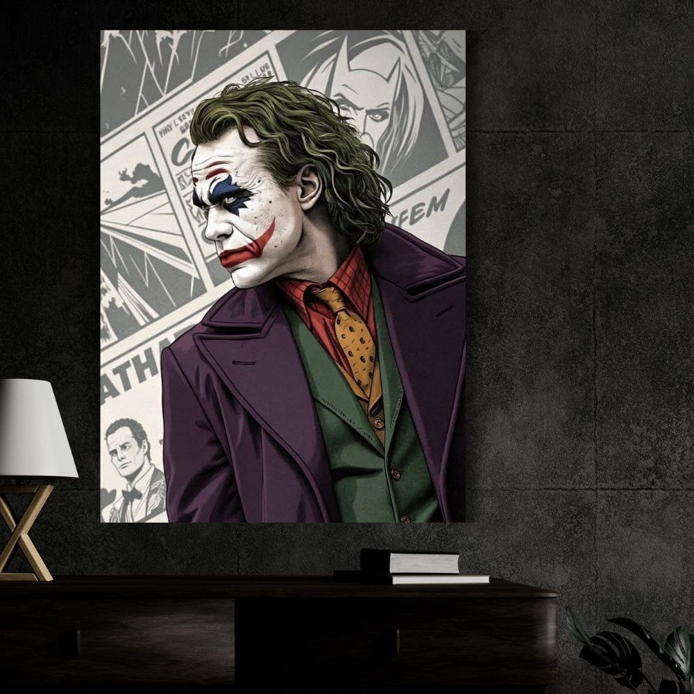 Premium Glossy Aluminium Metal Poster – Jok3r-Inspired Comic Artwork | HD Printed Aluminium Wall Decor for Bedroom, Gaming Room, Office & Studio | Waterproof, Fade-Proof Premium Wall Frame