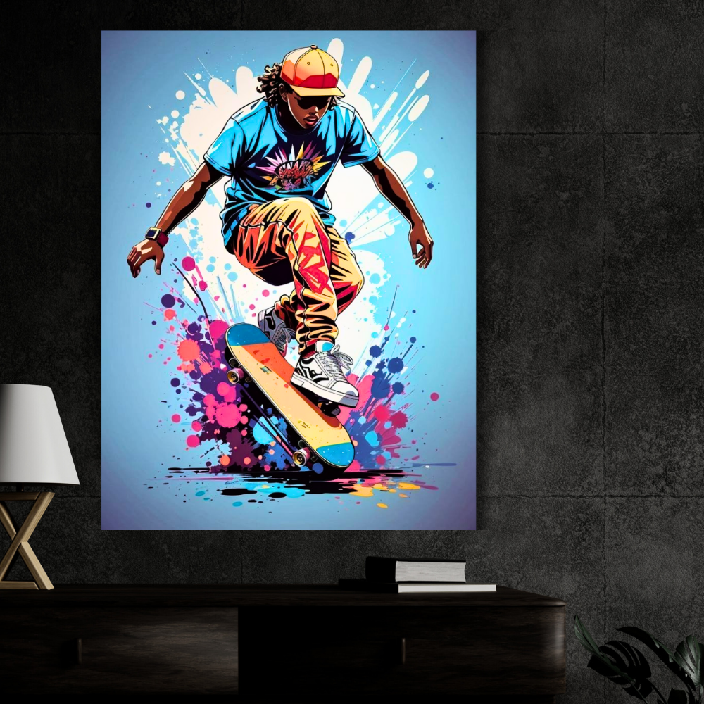 Premium Glossy Aluminium Metal Poster – Skateboard Street Art Design | HD Printed Aluminium Wall Decor for Bedroom, Gaming Room, Living Room & Studio | Waterproof, Fade-Proof Modern Wall Frame