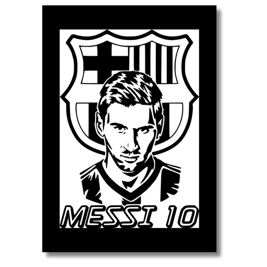 LIONEL MESSI Football Legend 2D Framed Wall Art Poster | HD Gloss Finish Black & White Portrait | Iconic Jersey No. 10 Sports Décor Frame for Home, Office & Gym