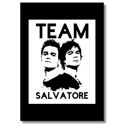 Team Salvatore Inspired Twin Portrait 2D Framed Wall Art Poster | Gothic TV Series Aesthetic | HD Gloss Finish Black & White Wall Frame for Bedroom & Studio Décor