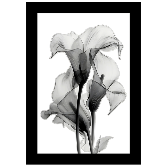 Abstract Monochrome Floral Art 2D Framed Wall Poster | Minimalist Black & White Flower Illustration | HD Matte Finish Modern Wall Frame for Home & Office Décor