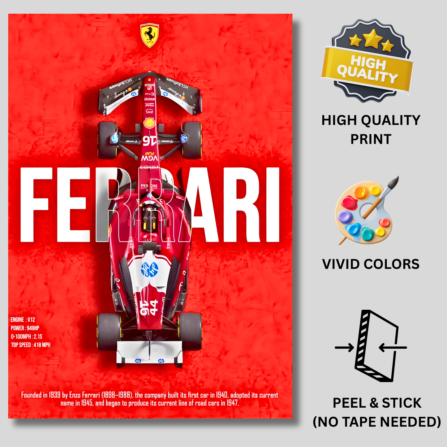 Ferrari SF Formula 1 Poster Wall Art | Ferrari F1 Racing Car Aesthetic Poster for Gaming Room, Bedroom & Office | Premium Motorsport Decor Print